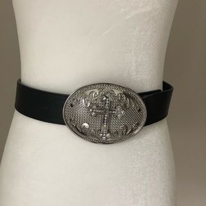Rhinestone buckle belt with Cross.